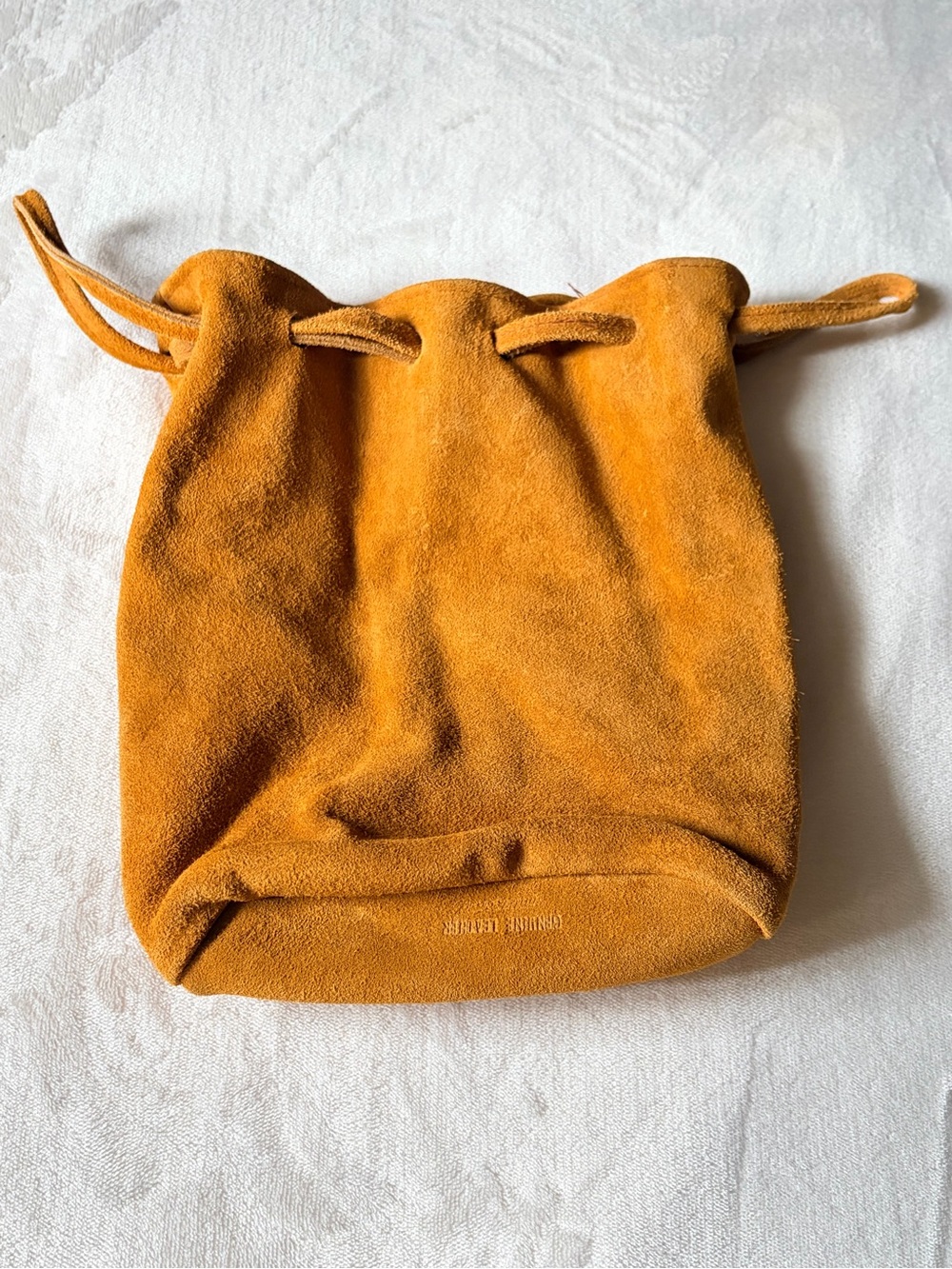 Suede Drawstring Shoulder Bag in Mustard - Picture 6 of 7
